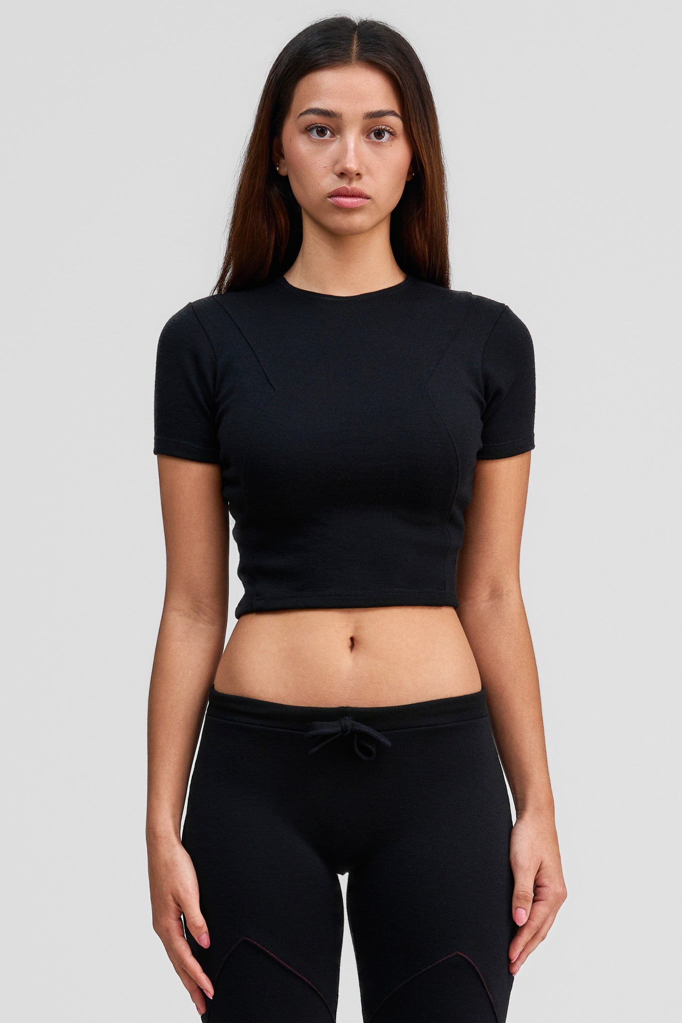 black obsidian merino wool crop shirt