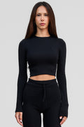 black obsidian merino wool long sleeve crop shirt
