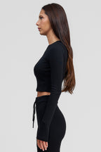 black obsidian merino wool long sleeve crop shirt