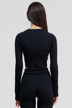 black obsidian merino wool long sleeve crop shirt