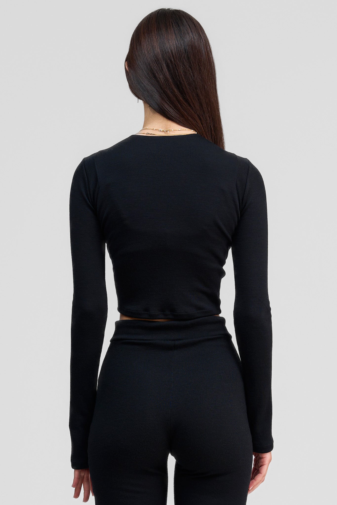 black obsidian merino wool long sleeve crop shirt