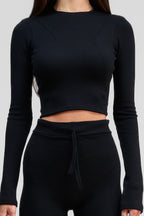 black obsidian merino wool long sleeve crop shirt
