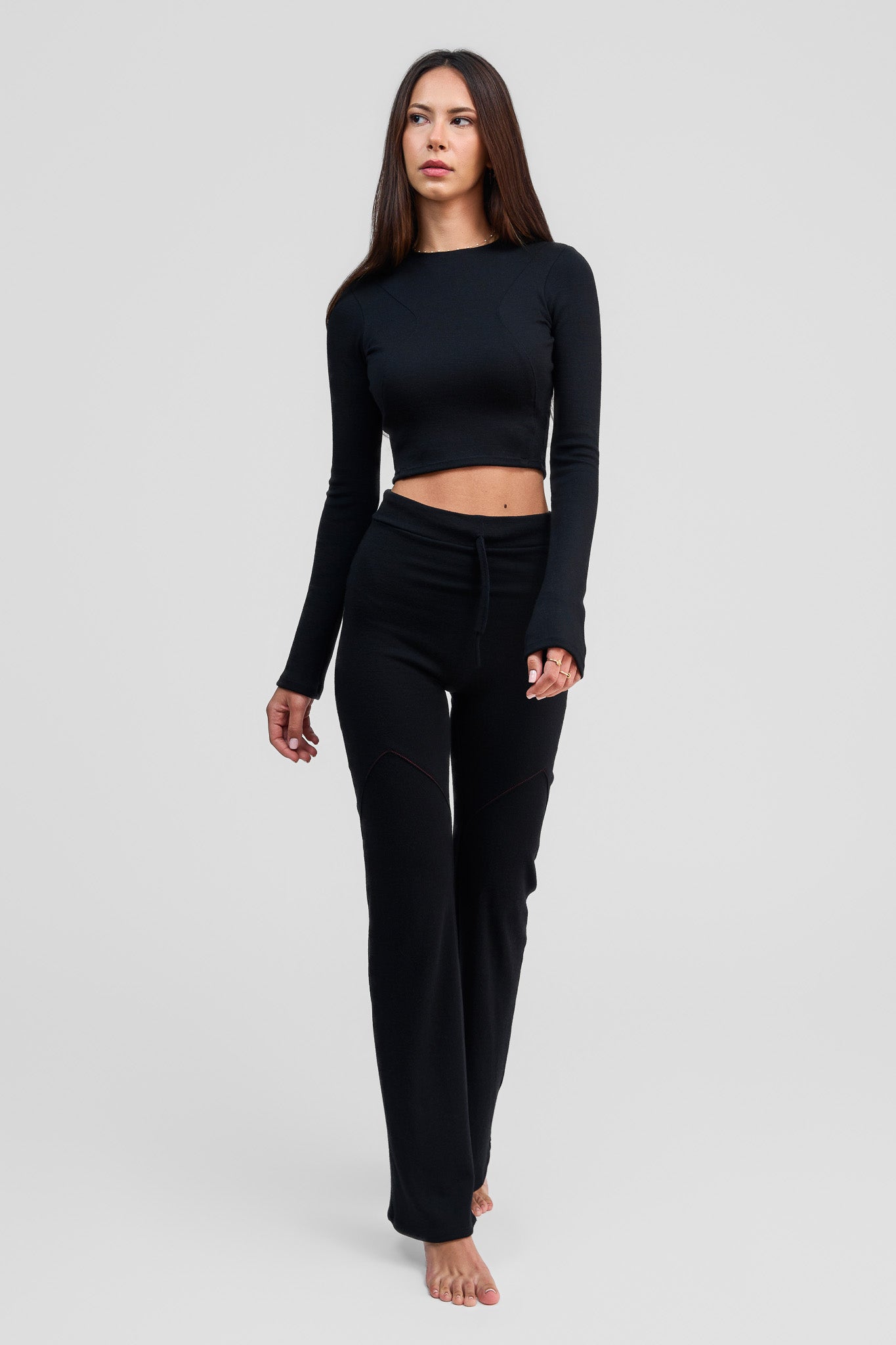 black obsidian merino wool long sleeve crop shirt
