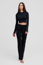 black obsidian merino wool pants