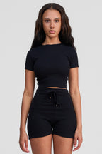 black obsidian organic cotton crop shirt