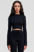 black obsidian organic cotton long sleeve crop shirt