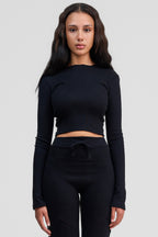 black obsidian organic cotton long sleeve crop shirt