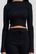 black obsidian organic cotton long sleeve crop shirt