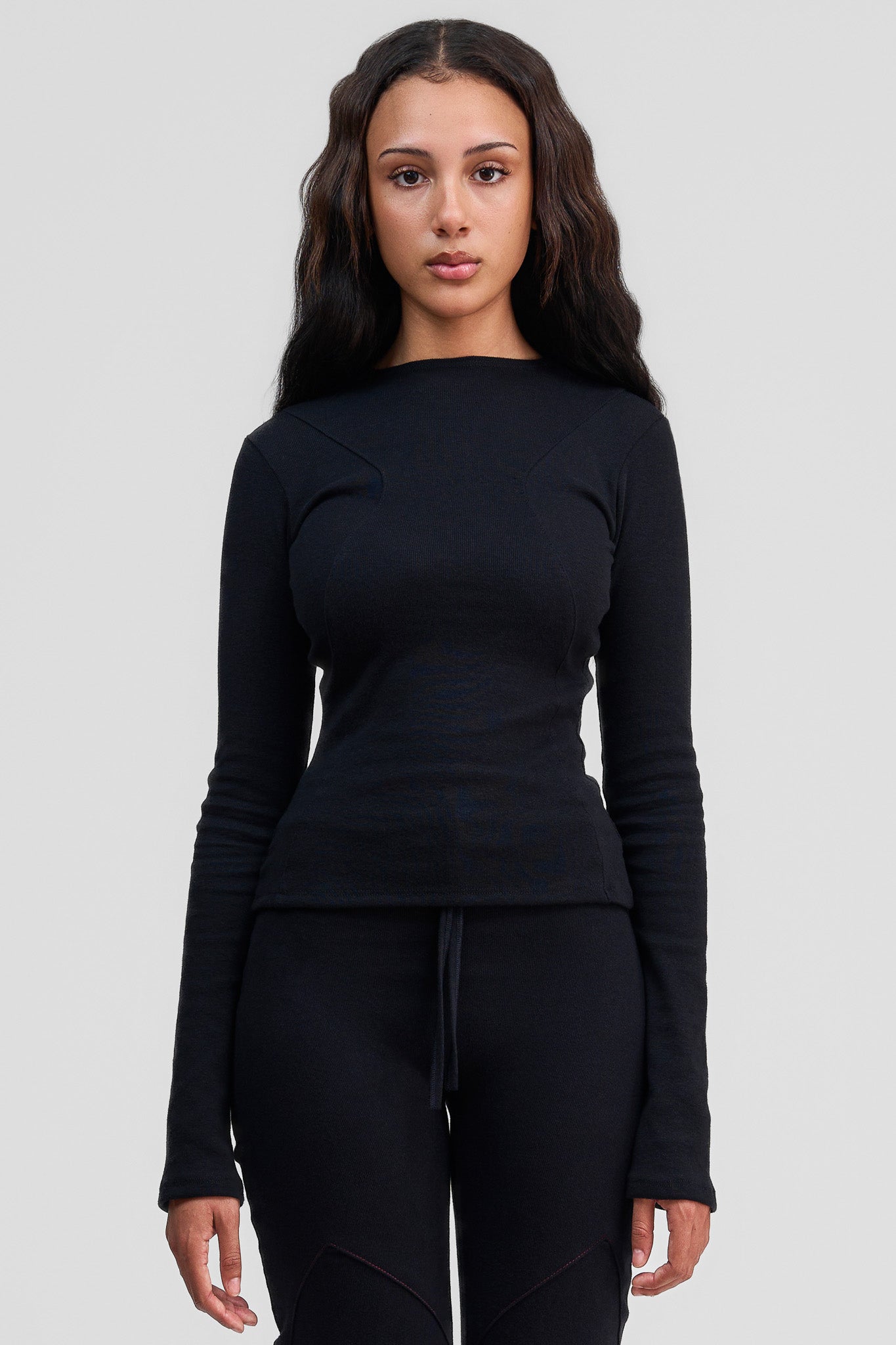 obsidian black organic cotton long sleeve shirt