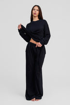 black organic cotton loose pants