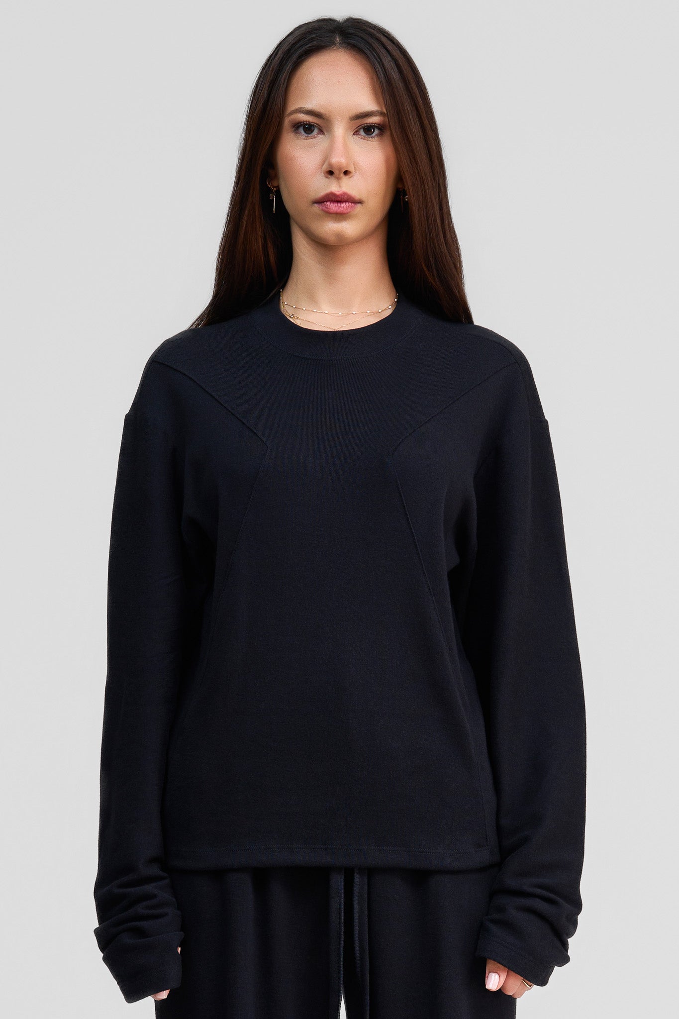 black organic cotton loose long sleeve shirt