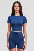 lapis blue merino wool crop shirt