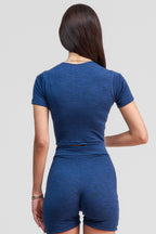 lapis blue merino wool crop shirt