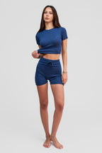 lapis blue merino wool shorts