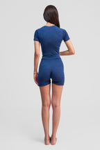 lapis blue merino wool shorts