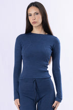 lapis blue merino wool long sleeve shirt