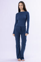 lapis blue merino wool long sleeve shirt
