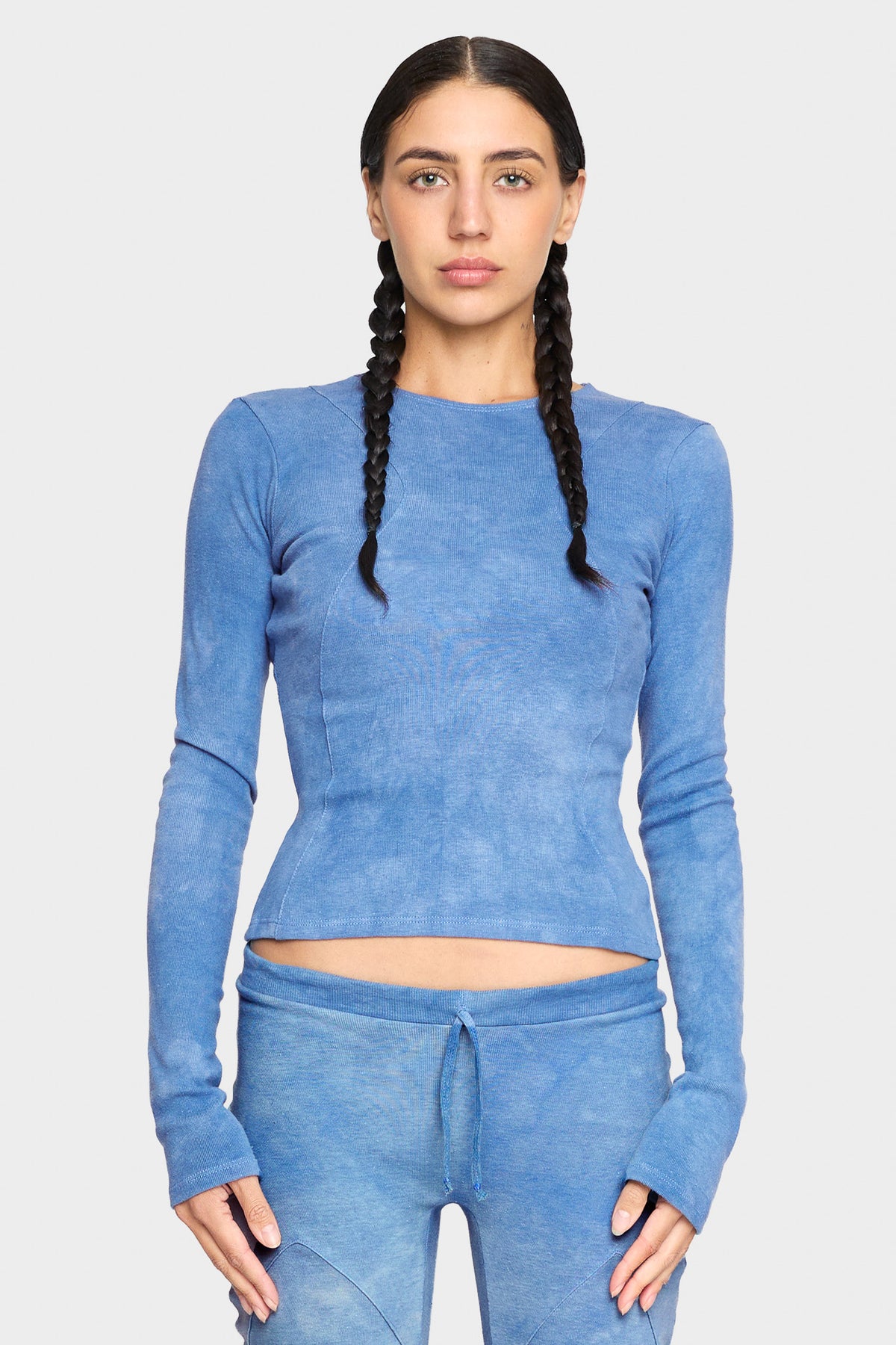 indigo blue organic cotton long sleeve shirt
