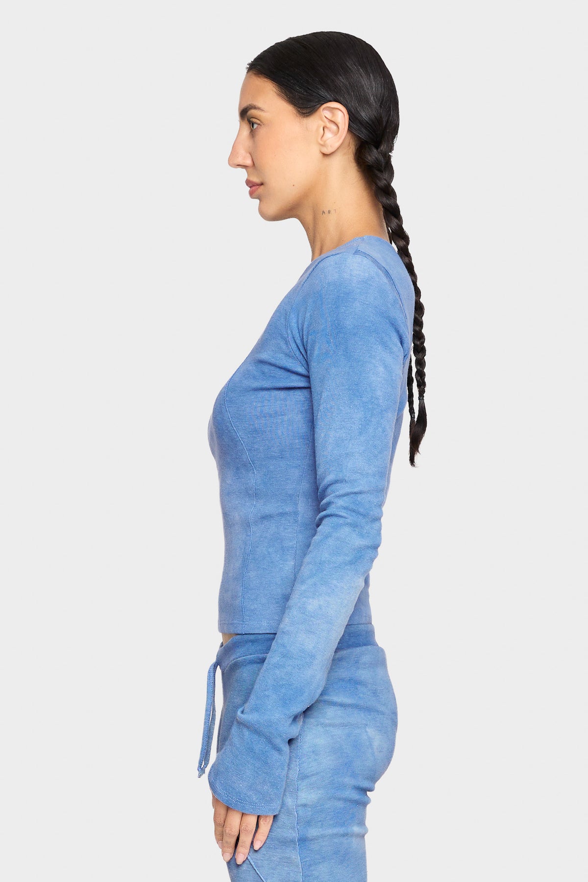 indigo blue organic cotton long sleeve shirt