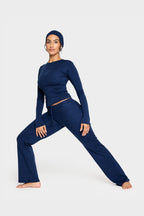lapis blue merino wool pants