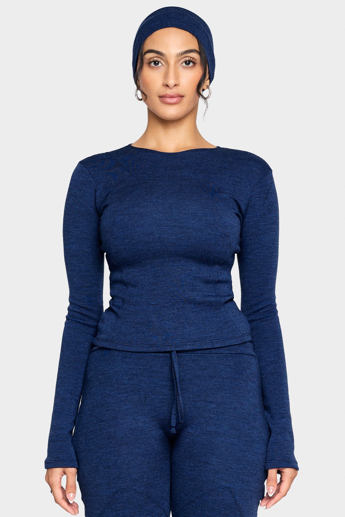 lapis blue merino wool long sleeve shirt