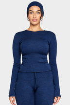 lapis blue merino wool long sleeve shirt
