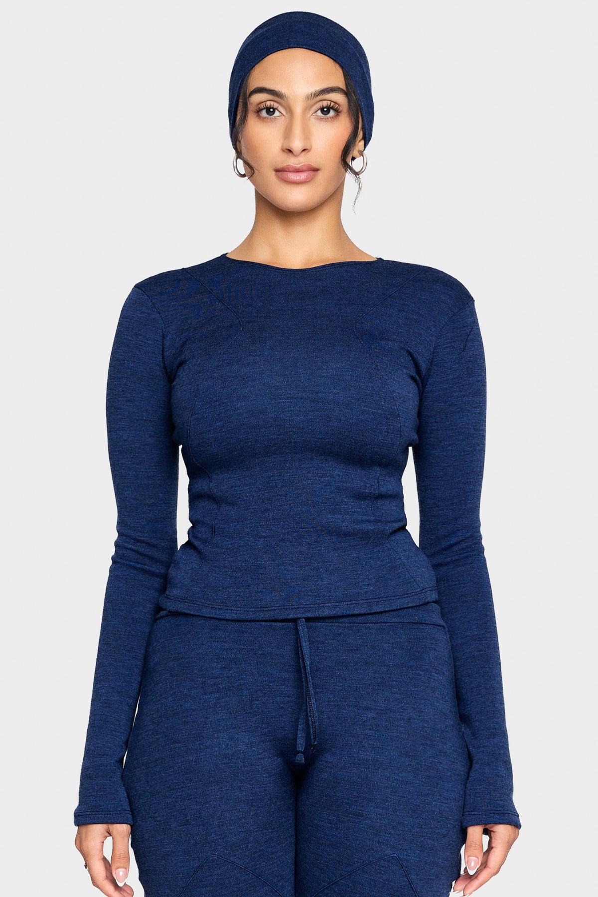 lapis blue merino wool long sleeve shirt