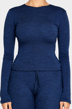 lapis blue merino wool long sleeve shirt