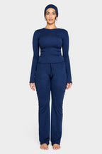 lapis blue merino wool pants