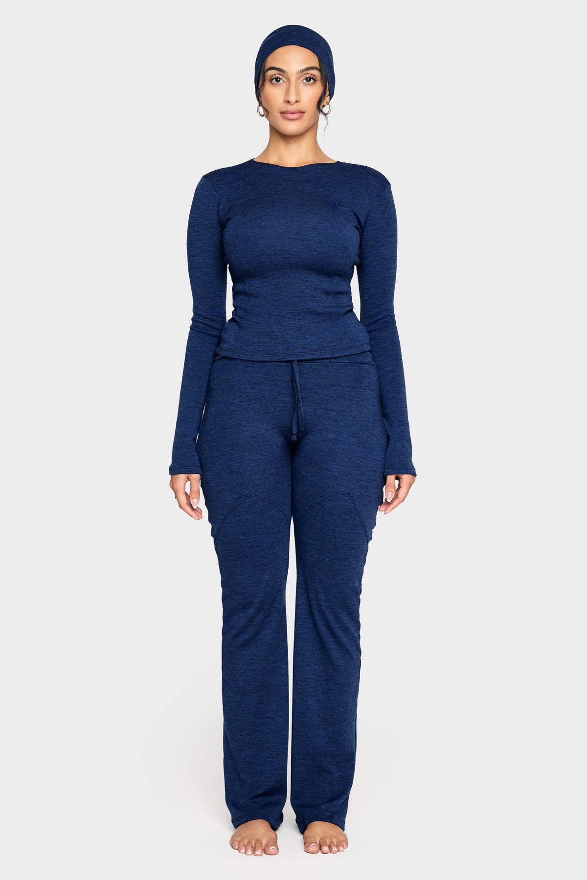 lapis blue merino wool pants
