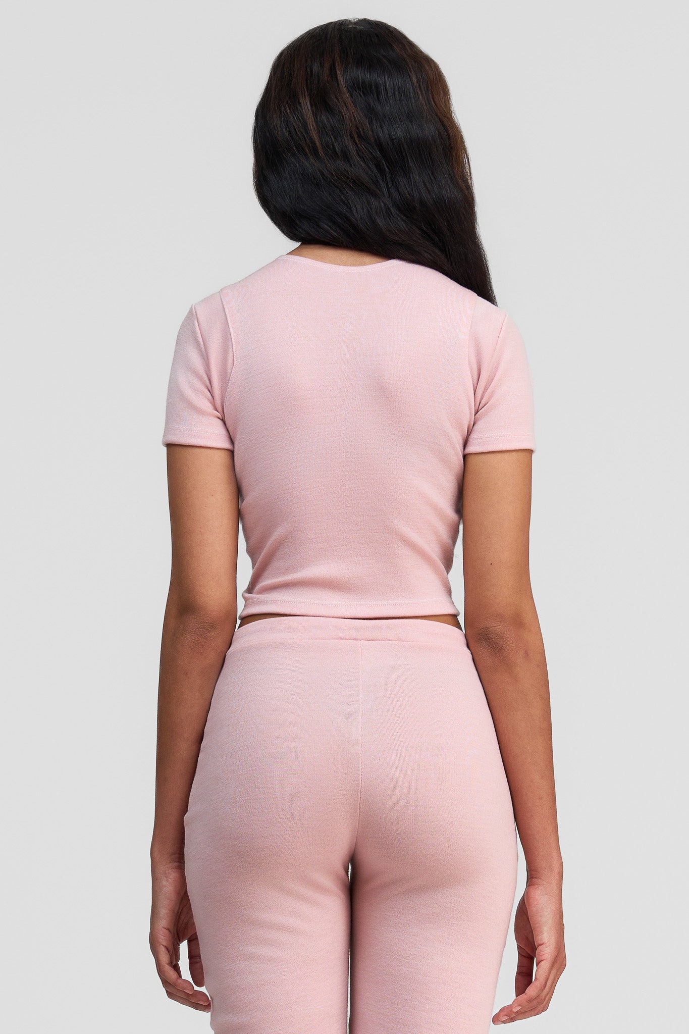 thulite pink merino wool crop shirt