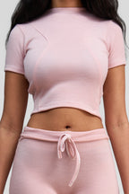 thulite pink merino wool crop shirt