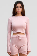thulite pink merino wool long sleeve crop shirt